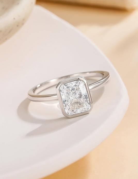 EAMTI 3CT Engagement Rings for Women Radiant Cut CZ Solitaire Promise Wedding Bands Travel Bezel Ring Size 4-10