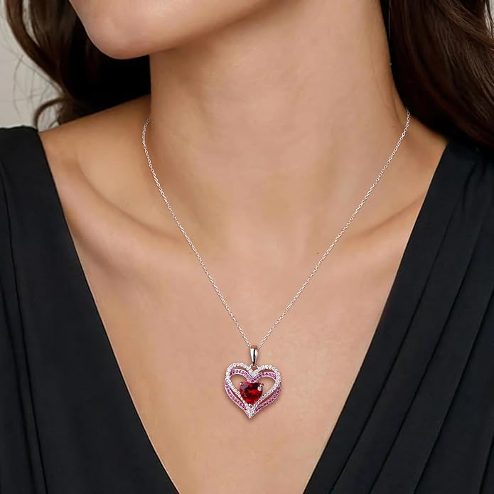 Anniversary Charm Necklace, Sterling Silver 14K Gold Plated Chain with Interlocking Heart Pendant Elegant Birthstone Necklaces for Women, Length 18"