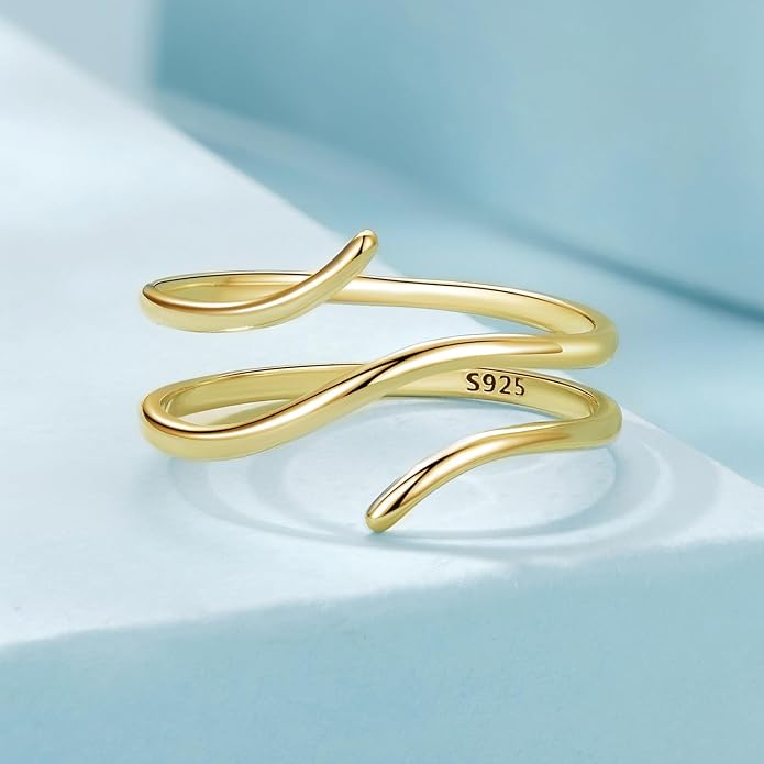 MUNDELL 925 Sterling Silver Simple Multi-layer Leaf Adjustable Ring Green Lucky Leaves Statement Ring for Women Promise Ring Fine Jewelry