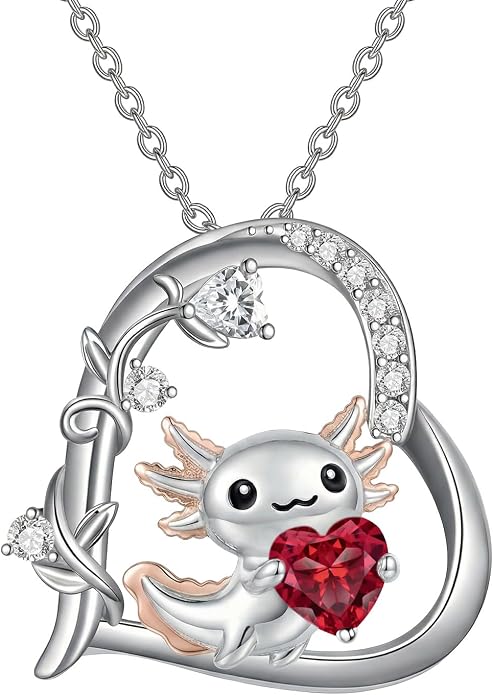 PELOVNY Teddy Bear Necklace for Women 925 Sterling Silver Bear/Highland Cow/Fox/Cat/Axolotl Birthstone Necklace Christmas Birthday Jewelry Gifts for Mom Daughter Wife Sister