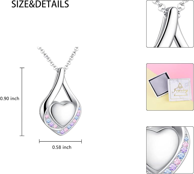 Cremation Jewelry 925 Sterling Silver Teardrop Urn Necklace for Ashes Heart Shape Memorial Keepsake Pendant for Human Ashes for Women Gift