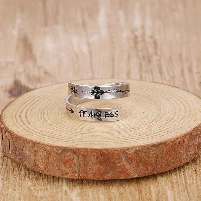 ZRAY Silver Keep Going Ring Inspirational Jewelry Stainless Steel Engraving Size Adjustable Personality Encouragement Gift for Women Teens Girls