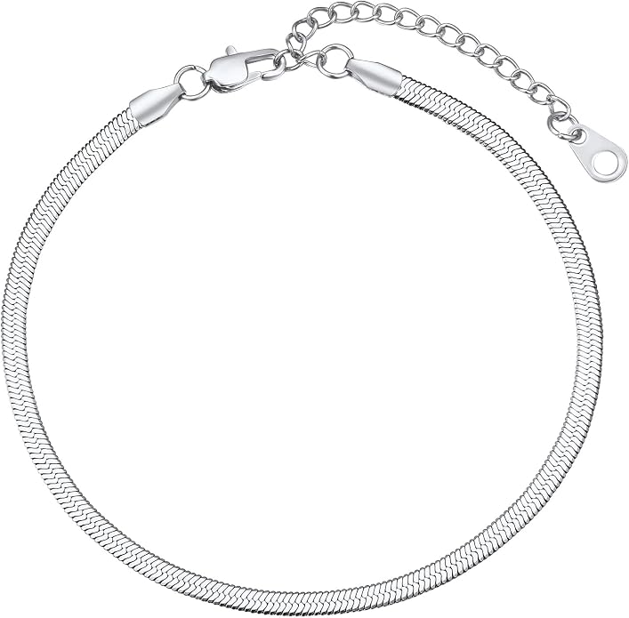 FindChic Elegant Herringbone Snake Chain Anklets/Bracelets 3MM/5MM Width Stainless Steel/18K Gold/Rose Gold Plated/Black 4 Color Options, 8.3'' 8.5'' 10.5'' Length, with Gift Box