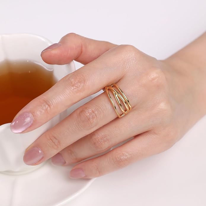 Meissa Gold Thumb Rings for Women Girls Statement Ring Hammered Chunky Band Rings Fashion Wide Band Stackable Index Finger Ring Size Adjustable