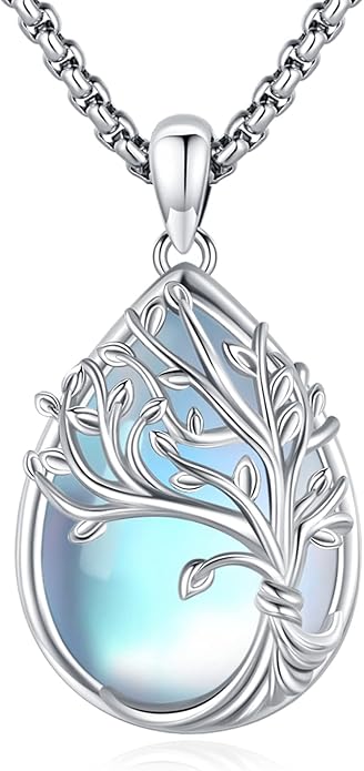 Jewelry Gifts - Tree of Life Necklace Sterling Silver Abalone Shell/Opal/Moonstone/Black Onyx/Turquoise/Malachite/Crystal Family Tree of Life Jewelry for Women Men