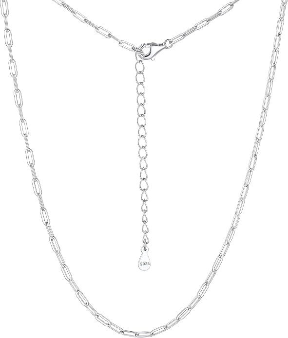 PROSILVER 925 Sterling Silver Paperclip Chain Necklace for Women Jewelry, with Gold/Rose Gold Plated, W: 1.7mm/3.3mm, L: 14"/16"/18"/20"/22"/24", Adjustable, Come with Box