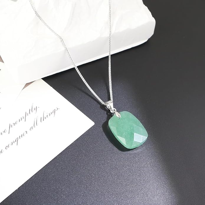 iSTONE 925 Sterling Silver Natural Crytral for Womens Pendant Necklace, Gemstone Birthstone with 17.8" Silver Chain Ladies