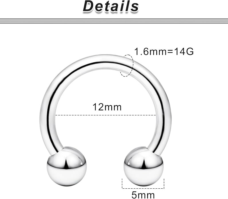 00G 0G 2G 4G 6G 8G 10G 12G 14G 16G Septum Rings Silver Black Surgical Steel Heavy Gauges Earrings Stretching kit Eyebrow Lip Septm Nose Rings Helix Tragus Daith Rook Earrings Hoops 10mm-19mm