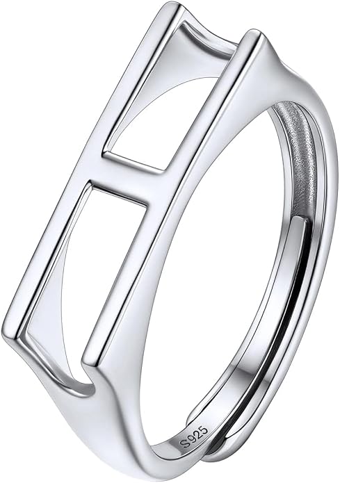 SILVERCUTE 925 Sterling Silver Initial Rings for Women,Adjustable Capital Letter Ring Hypoallergenic,Minimalist 925 Silver Rings for Mother Daughter