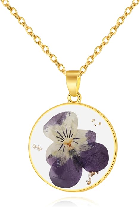 AUNTESIGN Forget-Me-Not and Queen Anne's Lace Pressed Wildflower Necklace | Birth Month Flowers Necklace | Gold/Silver Pressed Flower Jewelry | Mother's Day | Gift For Her