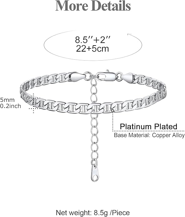 FOCALOOK 14K Gold Plated Anklets for Women Waterproof Plus Size Ankle Bracelet 8.5-10.5 Inch Adjustable Mariner/Figaro/Flat Snake/Cuban Link Chain Anklet Jewelry for Summer Beach Holiday
