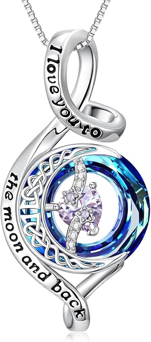 OCJ Birthstone Necklace for Women 925 Sterling Silver Moon and Star Pendant Infinity Celtic Moon Crystal Jewelry Anniversary Birthday Christmas Gift for Her Wife Girlfriend Mom Daughter