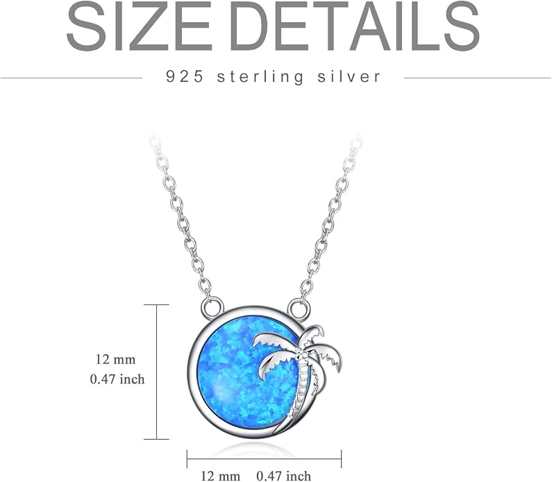 SOULMEET Palm Tree Jewelry Necklace for Women Sterling Silver Simulated Opal Necklace for Her