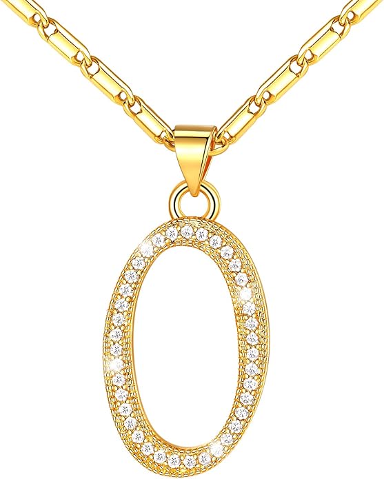 U7 Initial Necklace for Women, Gold/Platinum Plated CZ Crystal Letter A-Z Pendant Necklace, Shiny 20 Inch Name Chain Dainty Personalized Jewelry for Men Mom Wife Friend