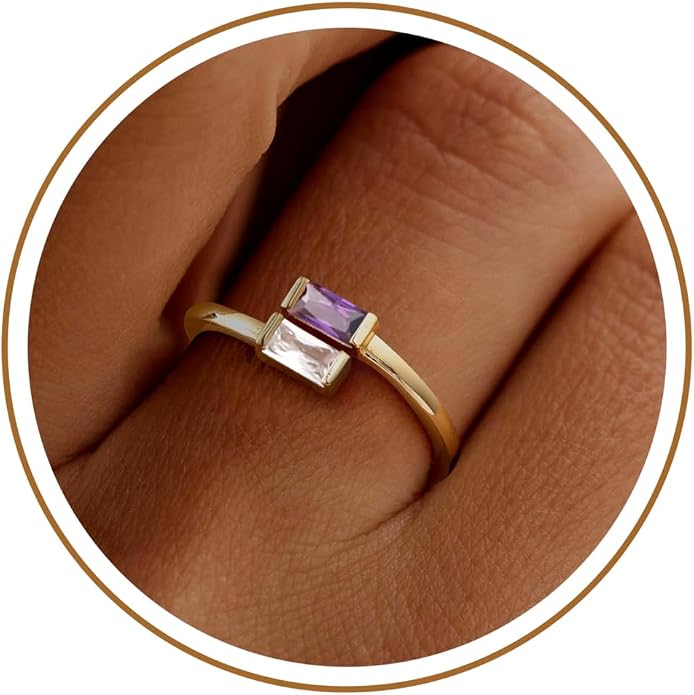 JSJOY Birthstone Rings for Women Dainty Emerald Blue Ring Birthday Gifts for Mom Her Gemstones CZ Ring for Teens Gold Rings That Don't Tarnish Adjustable Ring Jewelry Gifts