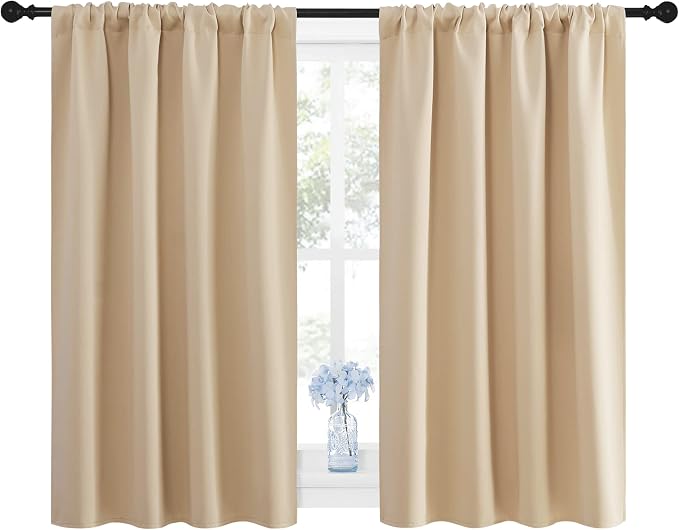 NICETOWN Blackout Room Darkening Curtains - Home Decoration Light & Noise Reducing Thermal Insulated Window Draperies with Rod Pocket Top (Biscotti Beige, Set of 2, 42 inches Wide x 48 inches Long)