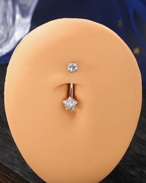 925 Sterling Silver Belly Button Rings 14G Belly Navel Rings for Women Cute Star Belly Navel Piercing Jewelry