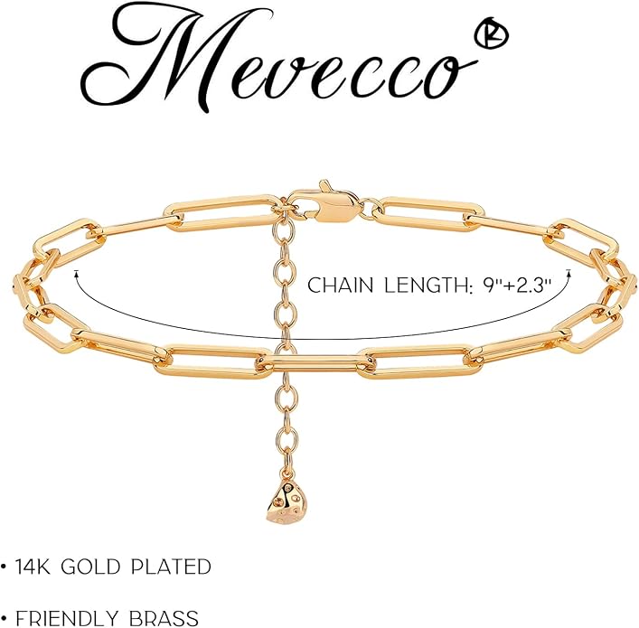 MEVECCO Anklet for Women Gold Chain 14K Gold Plated Dainty Boho Beach Summer Simple Foot Jewelry Ankle Bracelet