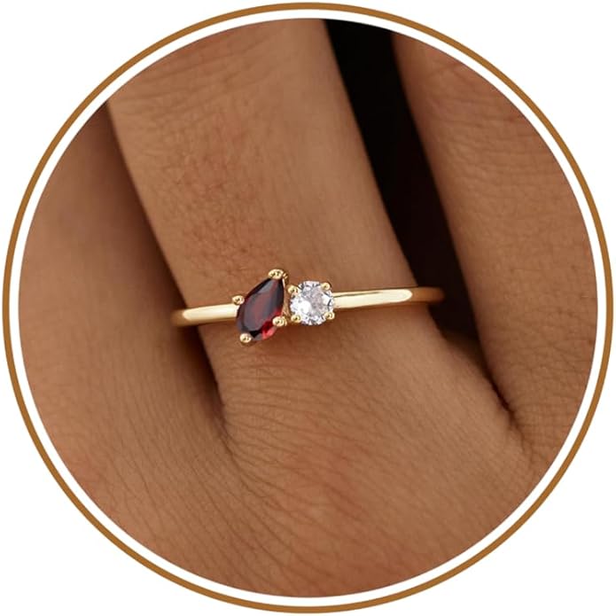 JSJOY Birthstone Rings for Women Dainty Emerald Blue Ring Birthday Gifts for Mom Her Gemstones CZ Ring for Teens Gold Rings That Don't Tarnish Adjustable Ring Jewelry Gifts