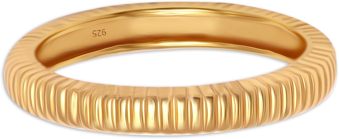LeCalla 925 Sterling Silver Textured Rings for Women & Men | Minimalist 14K Gold-Plated Croissant Braided Twisted Signet Chunky Dome Ring | Stackable Eternity Wedding Statement Band Ring