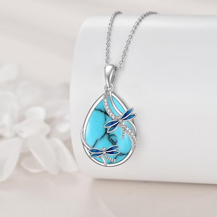 KQF Dragonfly/Butterlfy/Cat/Jellyfish/Bunny/Axolotl/Bee/Mermaid/Hummingbird/Elephant Necklace for Women Sterling Silver Moonstone Pendant Necklace Dragonfly Jewelry Gifts for Women