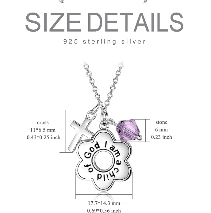 AOBOCO 925 Sterling Silver I Am a Child of God Daisy Necklace Jewelry Birthday Birthday Baptism Communion Gifts for Girls