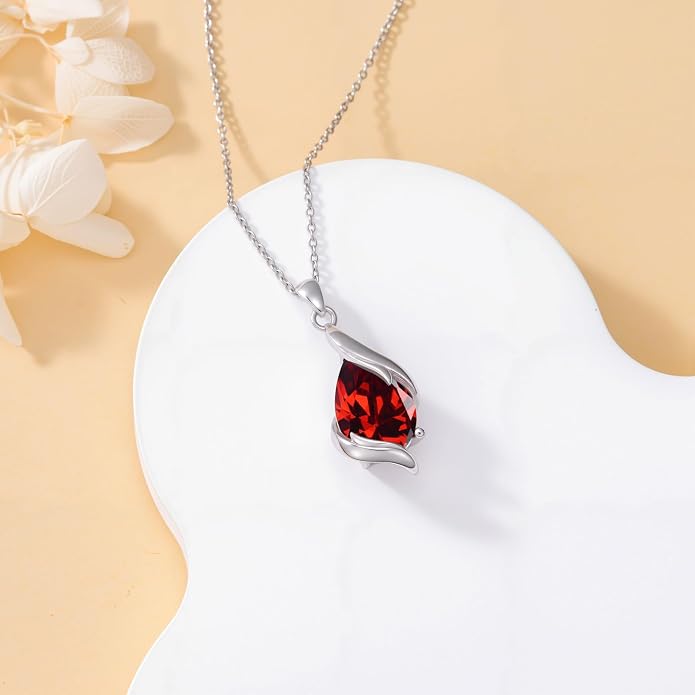 HPQQ Birthstone Necklace for Women 925 Sterling Silver Teardrop Pendant Fine Jewelry Birthday Mothers Day Gifts for Women Mom Her
