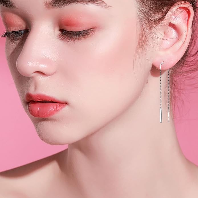 Threader Earrings Triangle Earrings Sterling Silver Created Opal Dangle Drop Long Chain Earring for Women Thread Earrings