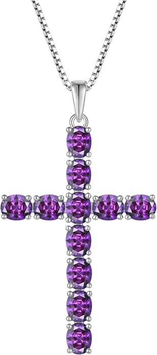 925 Sterling Silver Cross Necklace for Women Men Christian Jesus Faith Birthstone Cross Crucifix Pendant Necklaces