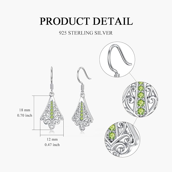 PELOVNY 925 Sterling Silver Filigree Dangle Earrings Hypoallergenic Abalone/Cubic Zirconia/Moonstone Earrings Vintage Jewelry Christmas Birthday Gifts for Women Mom Her