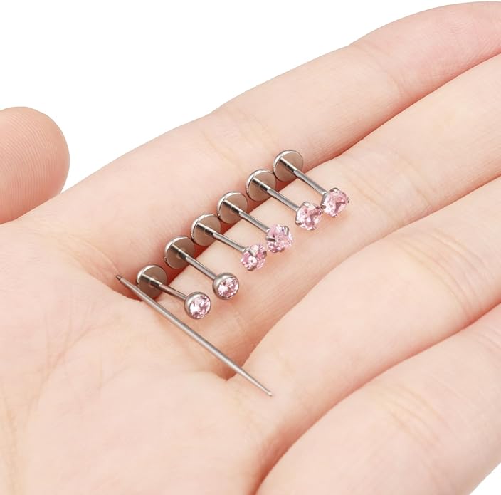 20G 18G 16G F316 Titanium Flat Back Nose Rings Studs Hypoallergenic Screw on Tragus Helix Cartilage Earrings Stud Piercing Jewerly for Women Men Bars 6mm