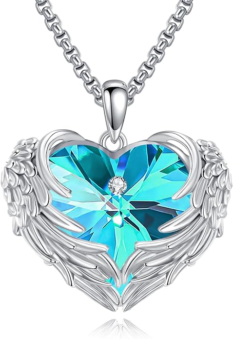 Angel Wings Necklace for Women 925 Sterling Silver Birthstone Guardian Necklace Jewelry Angel Wings Moonstone, Crystal Pendant Jewelry Gifts