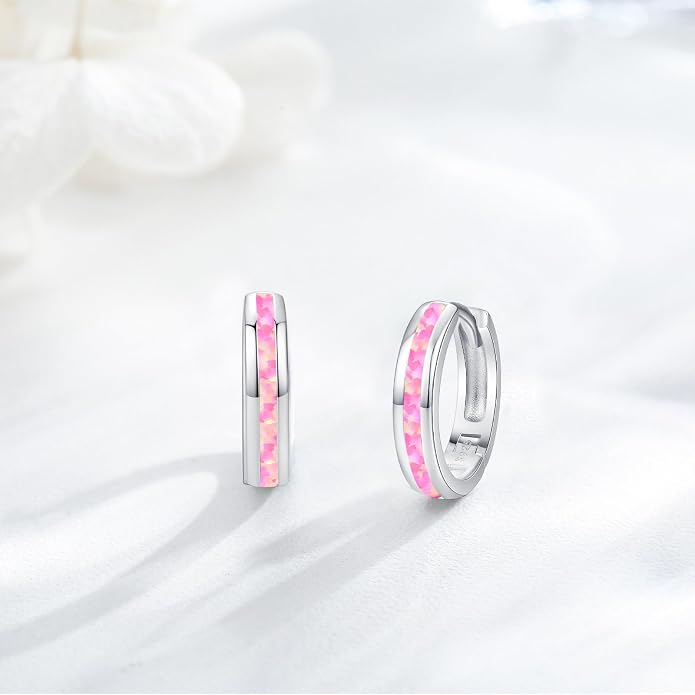 Midir&Etain Opal Hoop Earrings 925 Sterling Silver Huggie Earrings Hypoallergenic Cartilage Hoops Opal Jewelry Gifts for Women