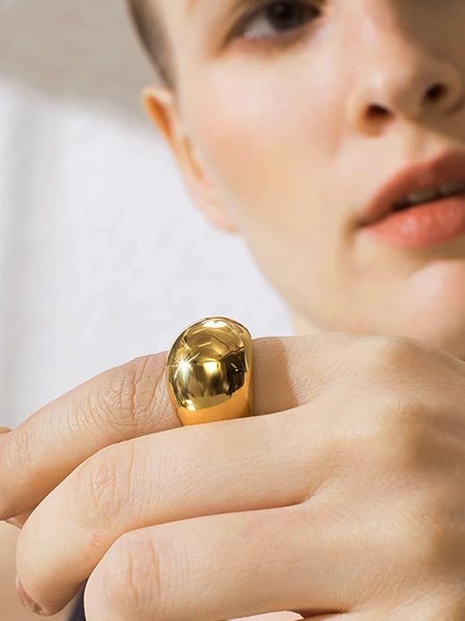 GOLDCHIC JEWELRY Chunky Dome Ring for Women, Stainless Steel Bold Stacking Croissant Statement Ring For Men (Size 7-12, Custom)