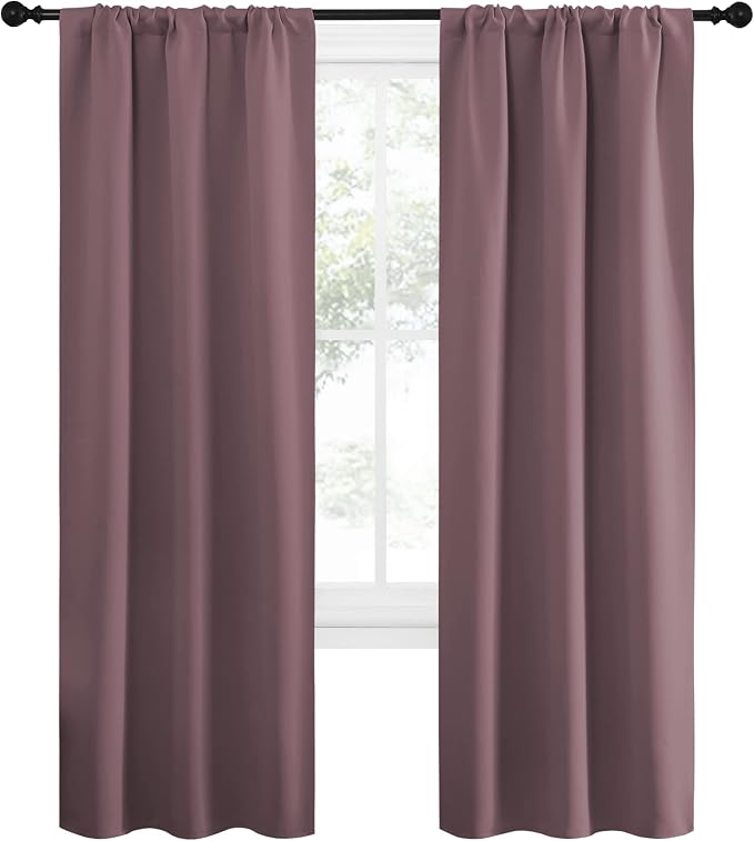 NICETOWN Blackout Curtains for Living Curtains, Window Treatment Thermal Insulated Solid Room Darkening Drape Panels for Girls Room (Dry Rose, Set of 2, 34 inches Width by 72 inches Length)