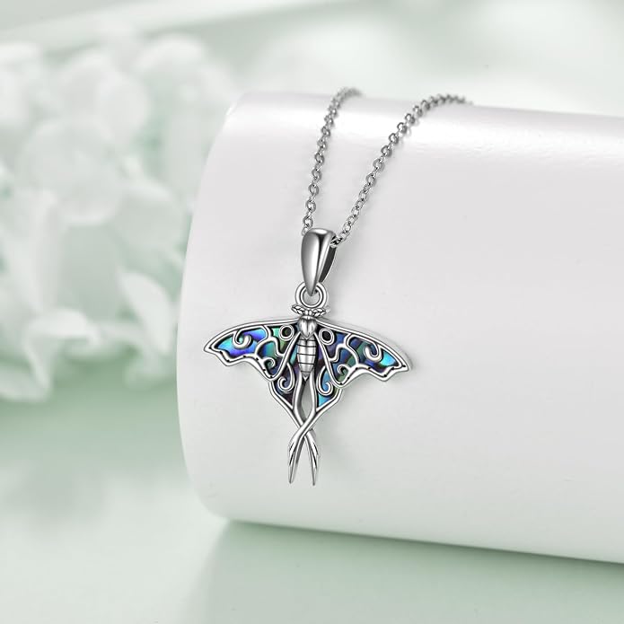 URONE Moth Necklace 925 Sterling Silver Moth Pendant Luna Moth Jewelry Gifts for Women