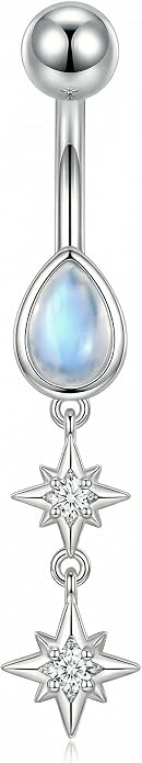 Opal CZ Dangle Belly Button Rings for Women 925 Sterling Silver 16G Heart Teardrop Sun Navel Rings Belly Piercing Jewelry Gift
