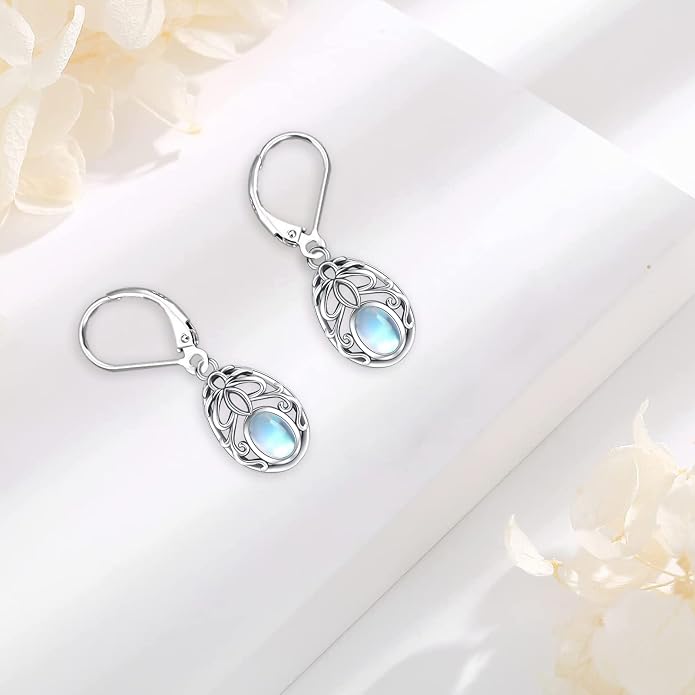 Dangle Earrings Sterling Silver Moonstone/Turquoise/CZ/Crystal Earrings for Women Tree of Life Animal Filigree Leverback Earrings Jewelry Gifts