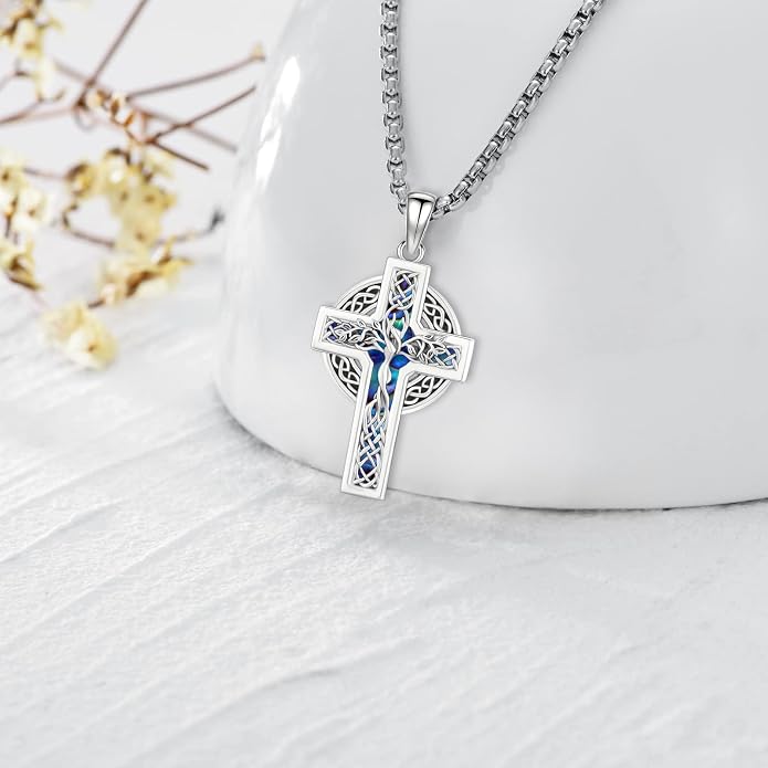 Celtic Cross Tree of Life Necklace for Women Sterling Silver Thor Hammer Tree of Life Pendant Irish Knot Cross Amulet Tree of Life Jewelry