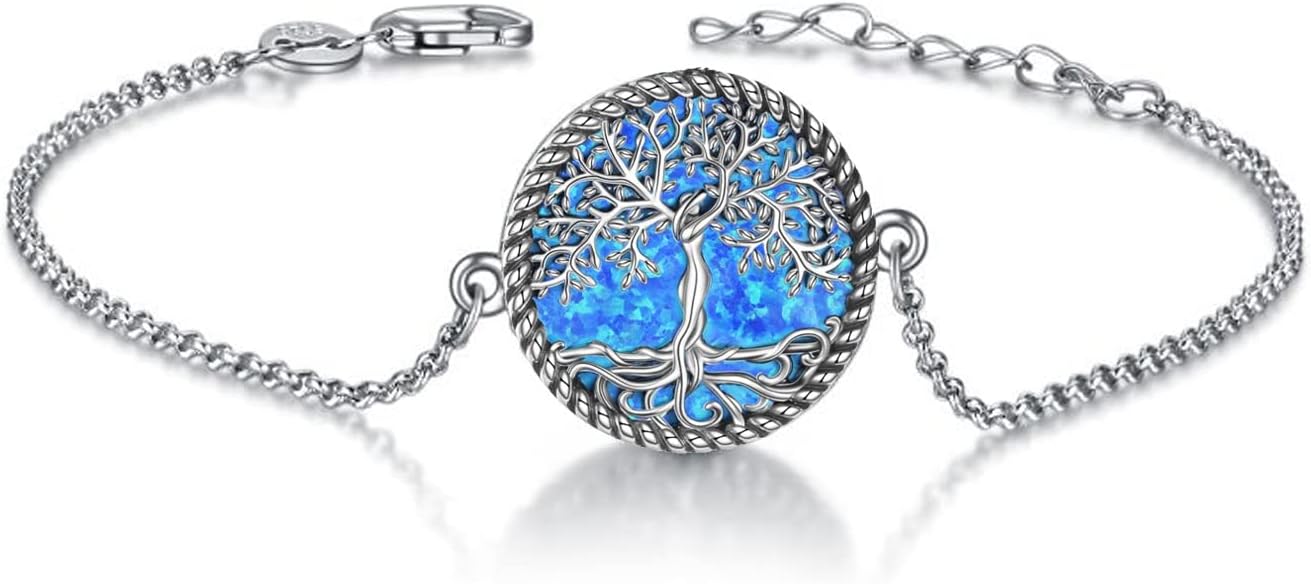 ONEFINITY Tree of Life Bracelet Sterling Silver Abalone Shell/Blue Opal/Turquoise/Malachite Tree of Life Jewelry Gifts for Women