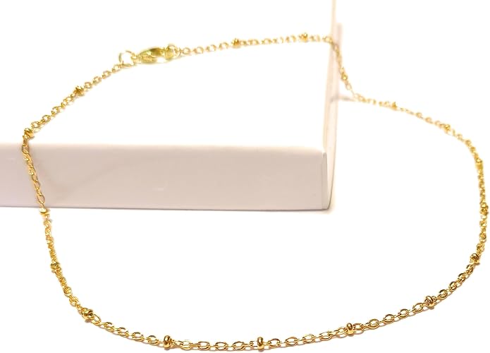 11 Inch Anklet Dainty Plated Gold Stainless Steel Ankle Bracelet Satellite Bead Chain Gift Boxed