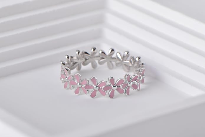925 Sterling Silver Dainty Daisy Butterfly Paw Heart Eternity Rings Blue Flower Finger Rings for Women Stacking Promise Rings Gift Jewelry