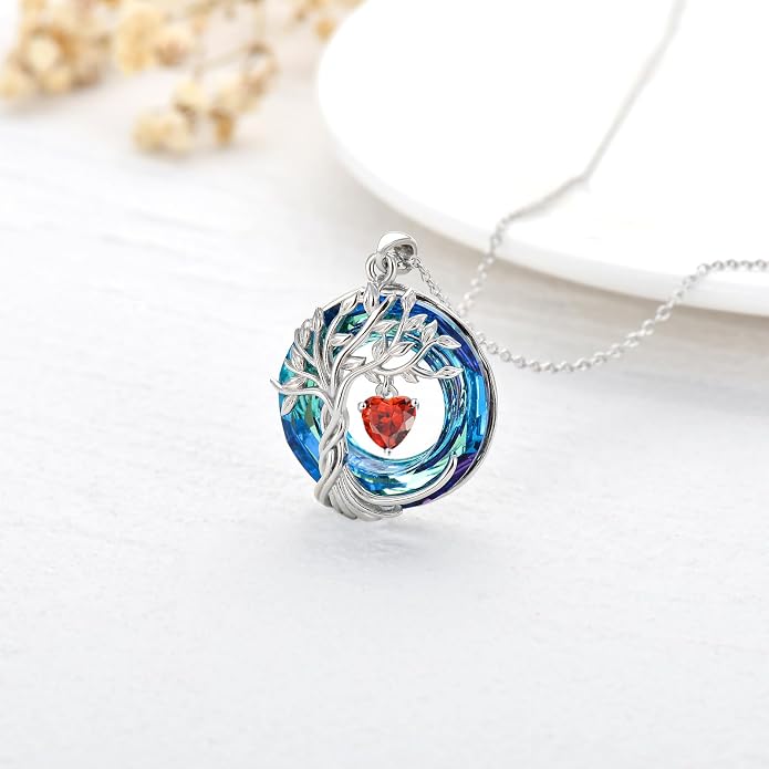 TOUPOP Tree of Life Birthstone Necklaces 925 Sterling Silver Irish Celtic Tree Pendant with Blue Crystal Birthday Jewelry Gifts for Women Mom Wife Her