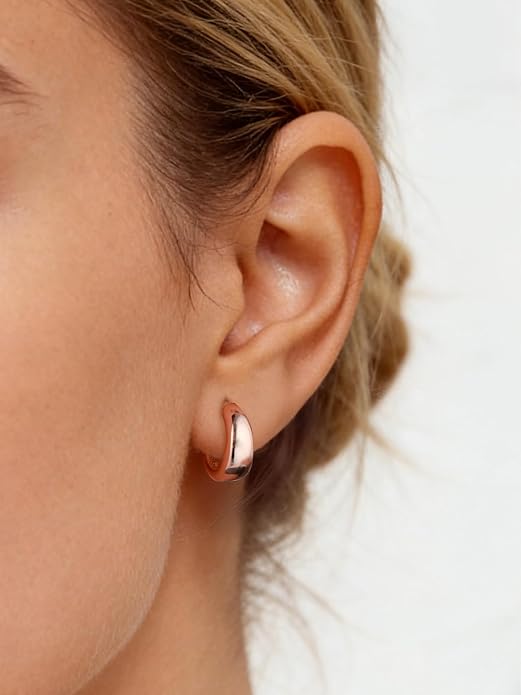 ChicSilver Solid 925 Sterling Silver Chunky Hoop Earrings for Women, Silver Small Thick Huggie Earrings Hypoallergenic Lightweight Silver Hoop Earrings for Sensitive Ears (8/10/12/14mm)