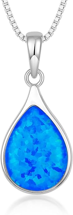 Teardrop Opal Necklace for Women - 925 Sterling Silver October Birthstone Pendant Necklace, Dainty Pear Shape Gemstone Jewelry Gif for Her, Adjustable Box Chain