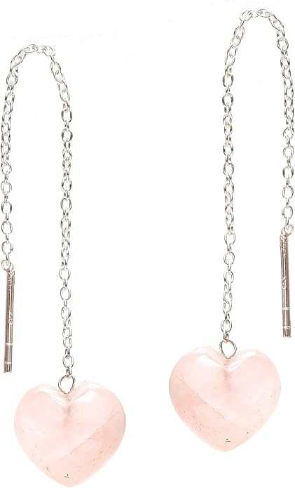 Gemstone Heart Shaped Threader Earrings in 925 Sterling Silver, Pull Through Adjustable, Versatile & Trendy, Perfect Valentine's Gift for Women, Choice of Gemstone Available