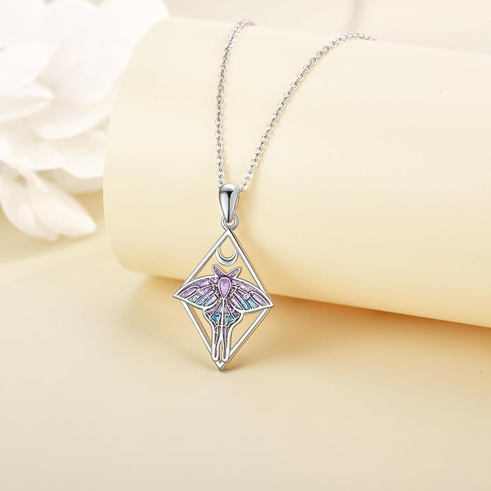 URONE Moth Necklace 925 Sterling Silver Moth Pendant Luna Moth Jewelry Gifts for Women