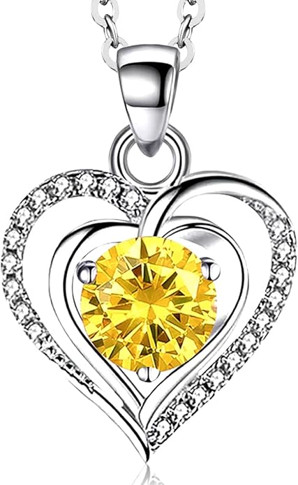 RIVIKO Heart Birthstone Pendant Necklace for Women 925 Sterling Silver Zirconia Necklaces Valentine's Day Anniversary Birthday Mothers Day Jewelry Gifts For Her Mother Wife
