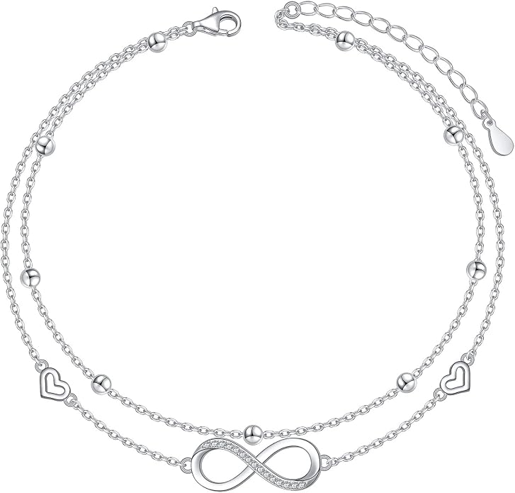 Alphm Anklet for Women S925 Sterling Silver Adjustable Foot Evil Eye Starfish Heart Bead Butterfly Celtic Knot Cross Multilayer Layered Ankle Bracelet Jewelry