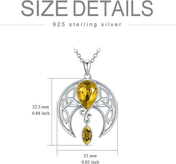 AOBOCO Sterling Silver Celtic Crescent Moon Goddess Pendant Irish Good Luck Necklace with Birthstone Crystal, Celtic Moon Jewelry Gift for Women Mom Wife